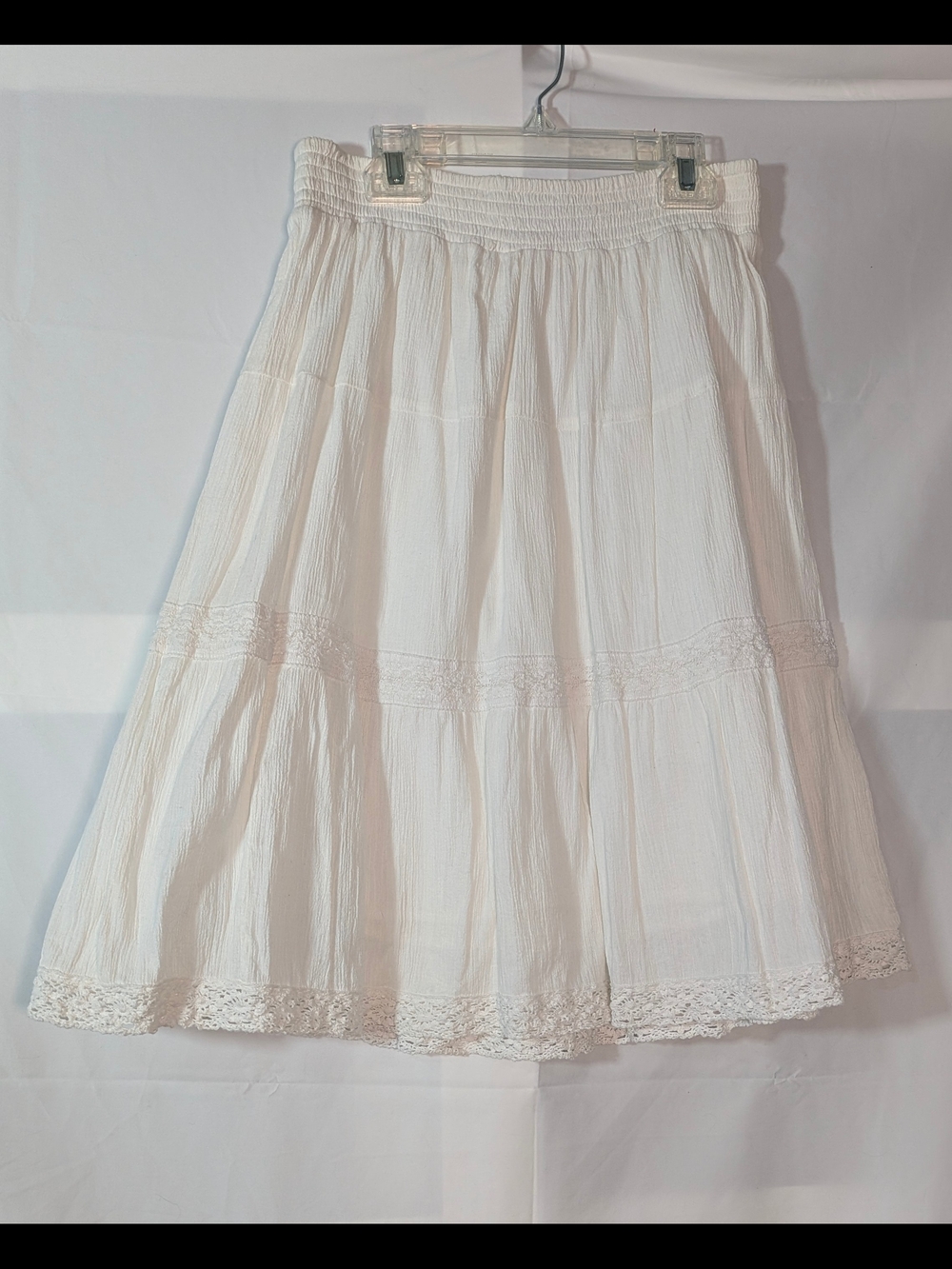 Elementz White Tiered Lace-Trim Midi Skirt